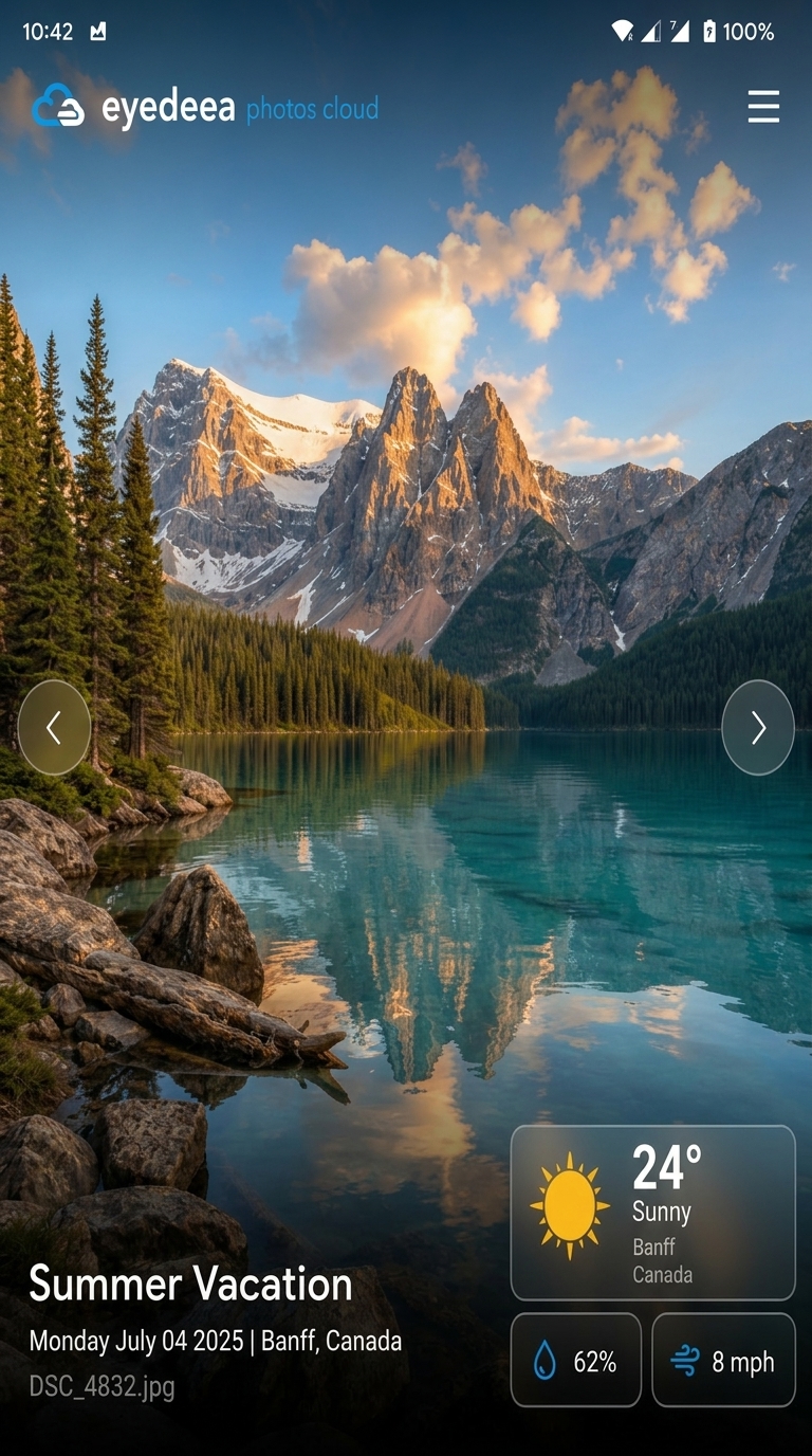 View slideshow on Android with weather overlay and photo metadata