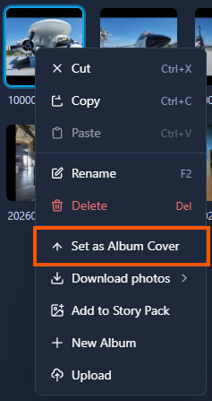Set as Album Cover in photo context menu - screenshot pending