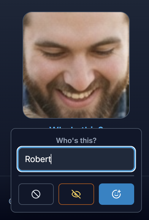 People identity editor with name field and suggestions - screenshot pending