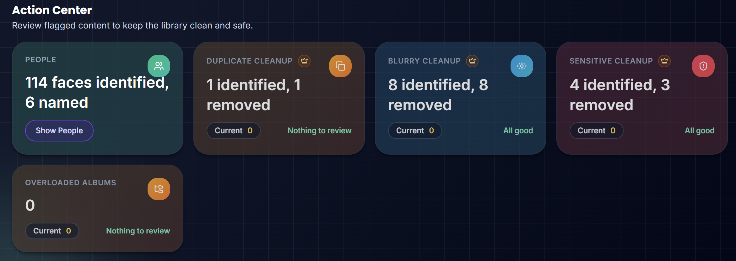 Action Center with Review Now tiles - screenshot pending