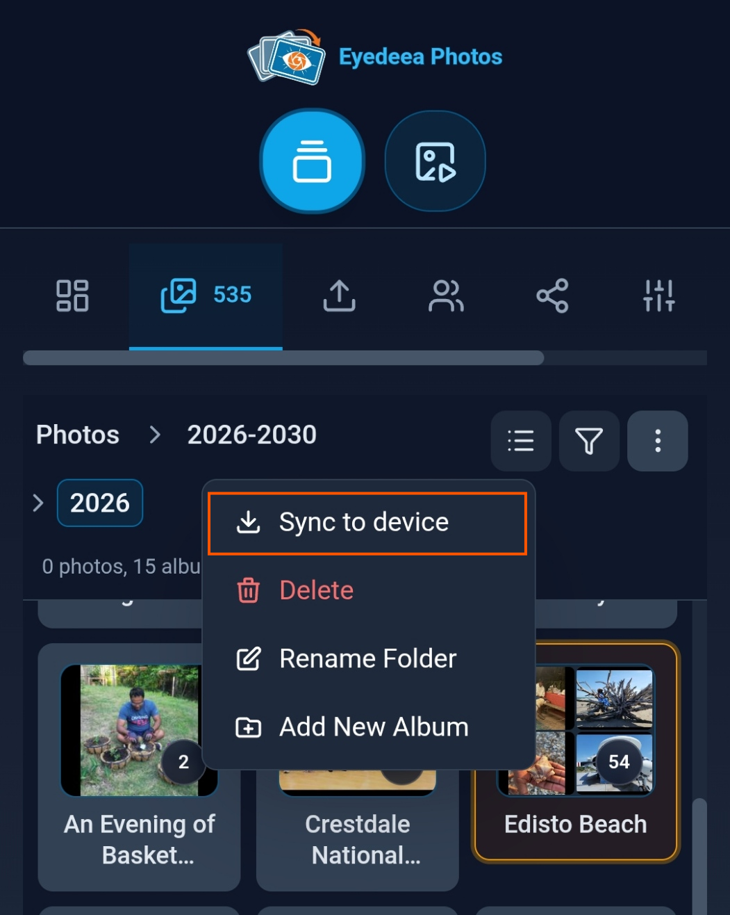 Android Sync to device option for an album