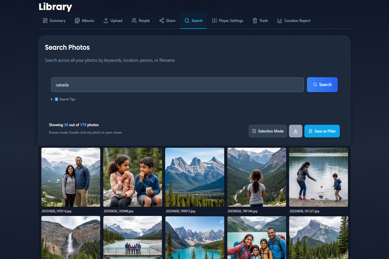 Search results showing photos in a grid