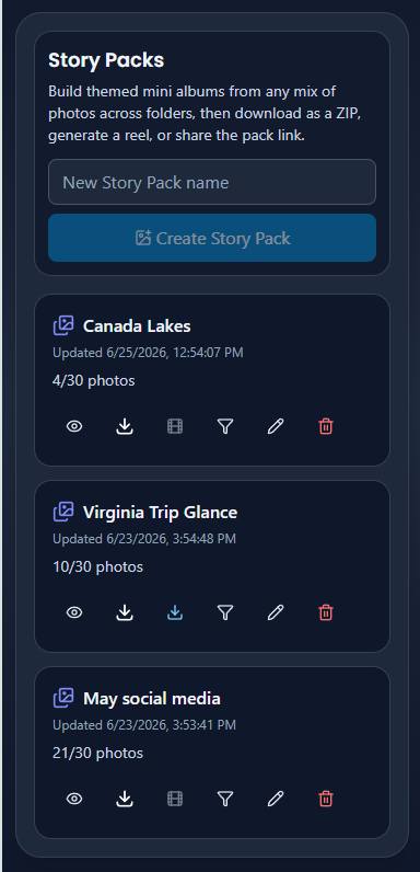 Share tab and Story Packs on mobile