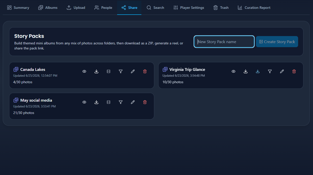 Share tab and Story Packs on desktop